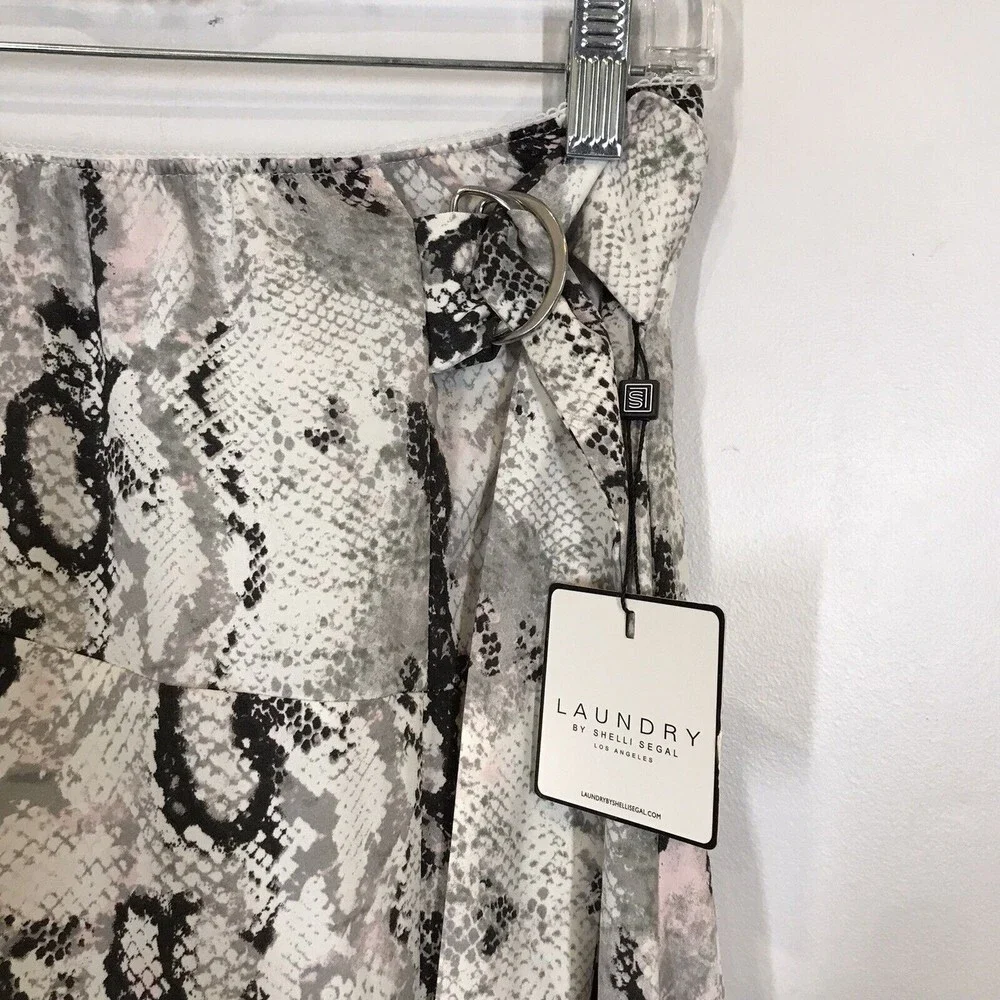 Laundry By Shelli Segal D Ring Midi Skirt Grey Printed Raven Python Small