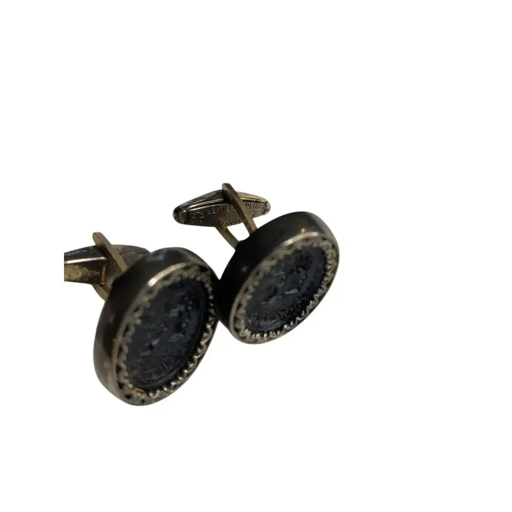 Vintage Signed DaVinci Cufflinks Intaglio Carved Soldier Bullet Back