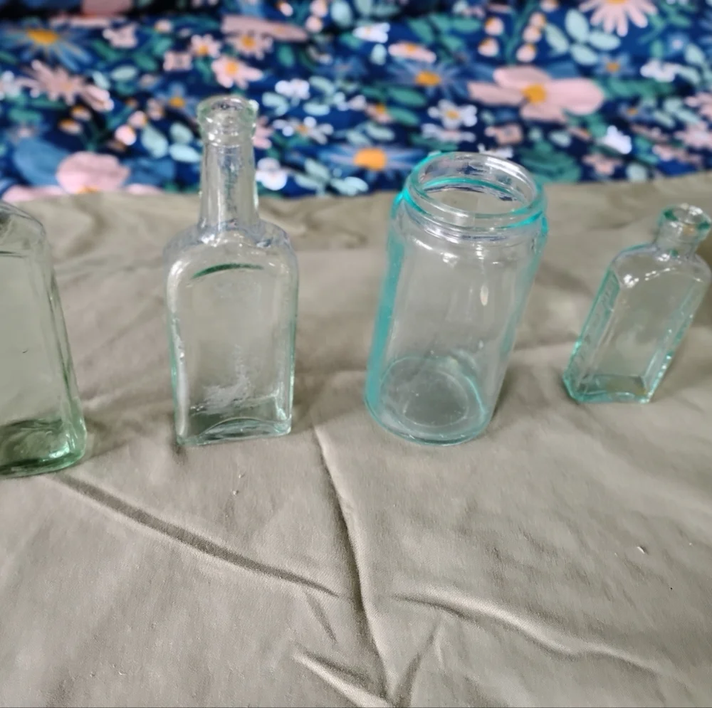 Vintage light blue glass bottles