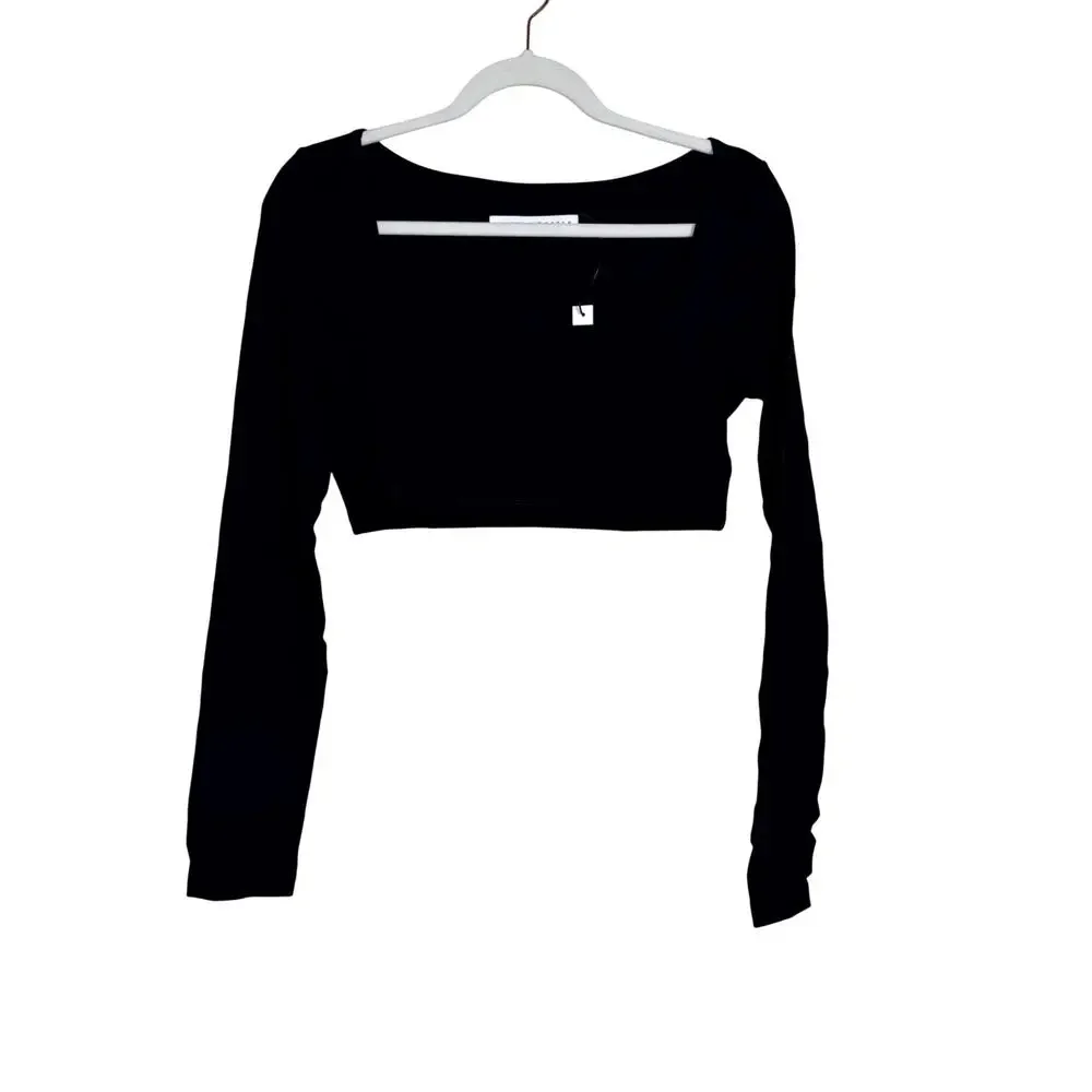 Susana Monaco Micro Square Neck Long Sleeve Crop Top in Black NWT Size XL