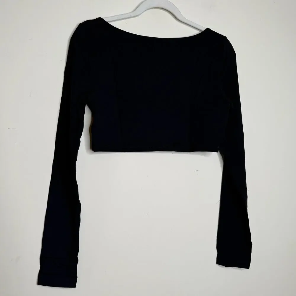 Susana Monaco Micro Square Neck Long Sleeve Crop Top in Black NWT Size XL