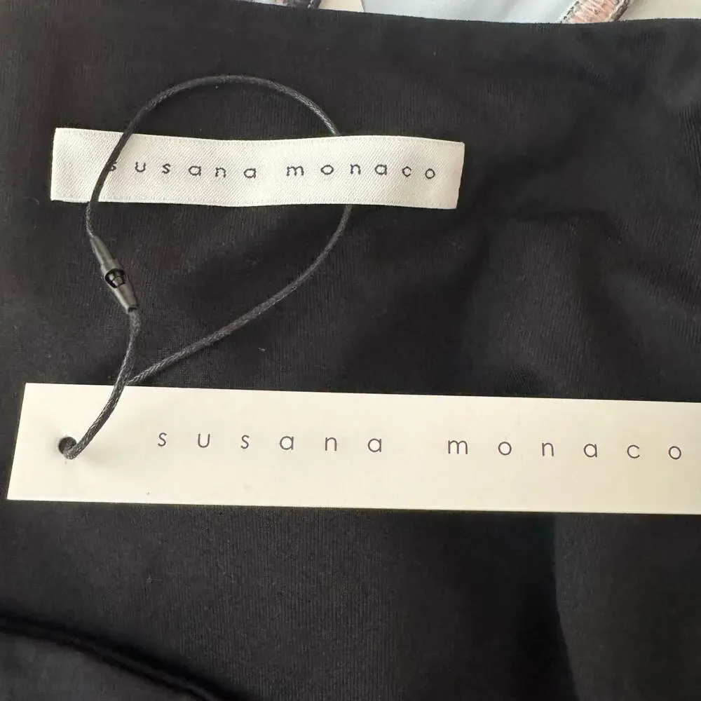 Susana Monaco Micro Square Neck Long Sleeve Crop Top in Black NWT Size XL