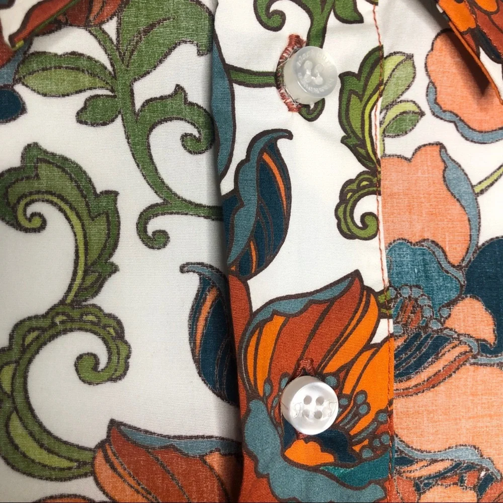 FABRIC BY BLACKBURN Floral Short Sleeve Cotton Oxford Button Down Collar Polo