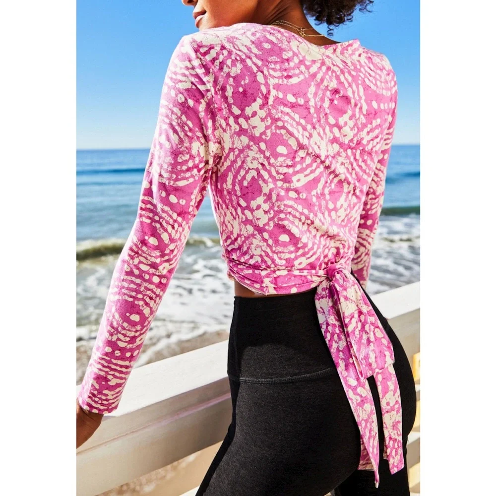 Anthro Daily Practice Pink Printed Crop Wrap Top