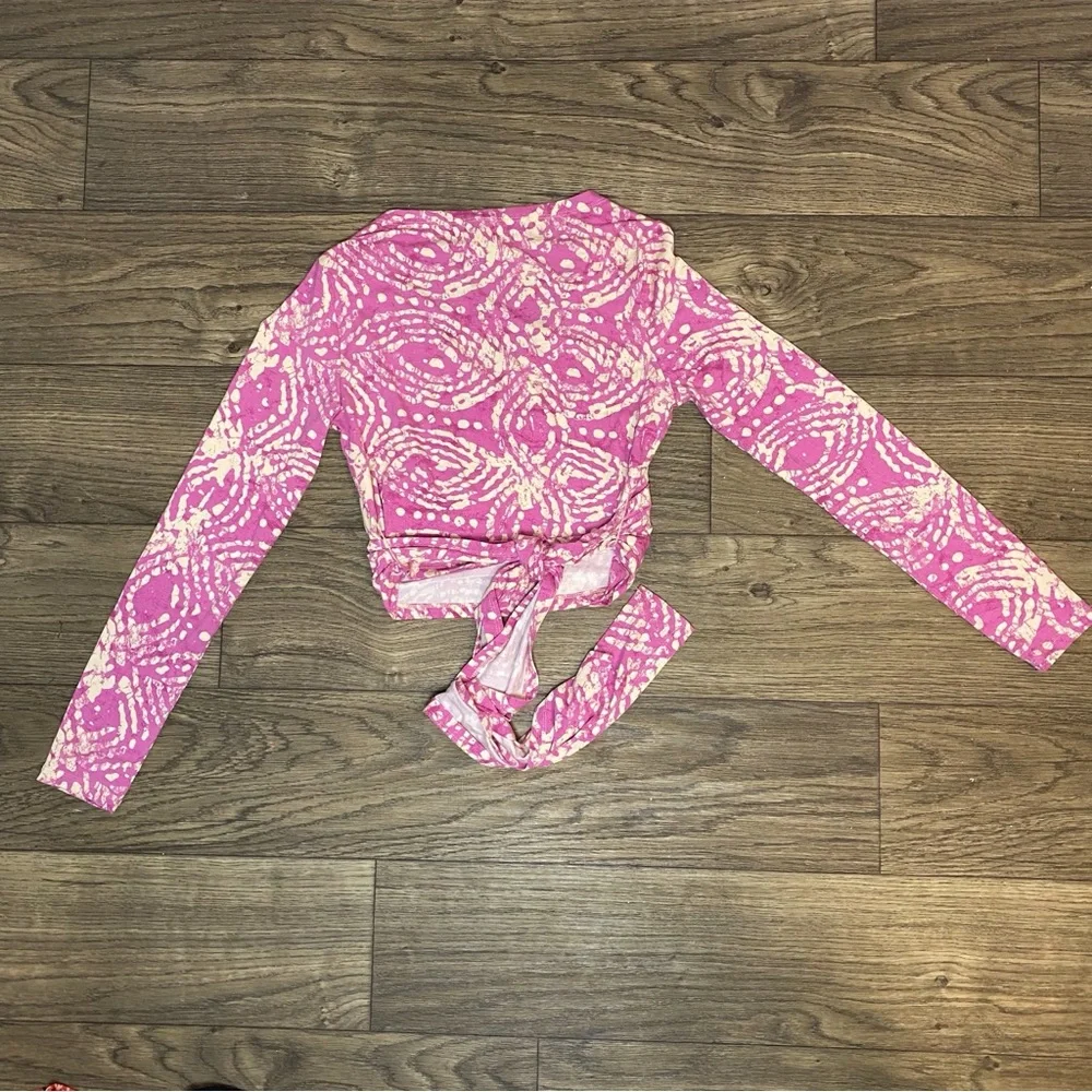 Anthro Daily Practice Pink Printed Crop Wrap Top