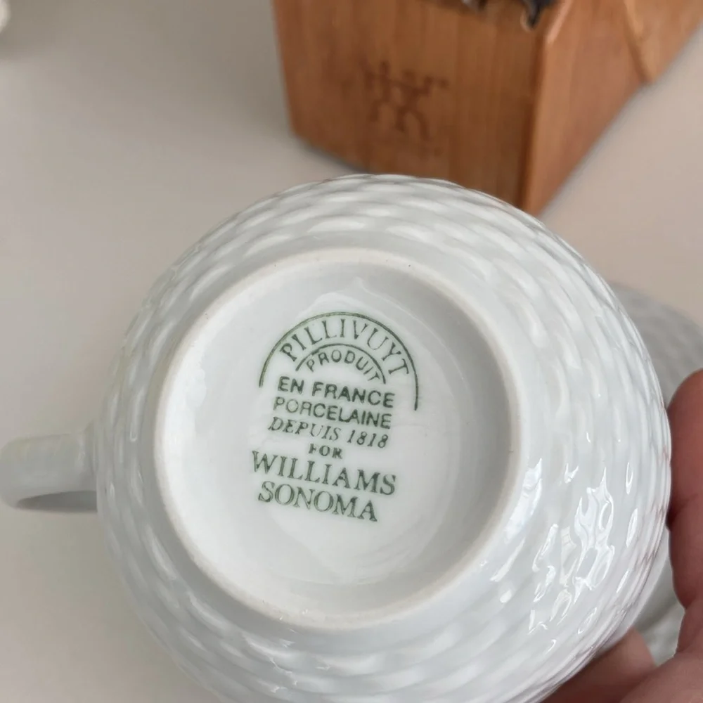 Williams Sonoma White Textured Mug and Saucer