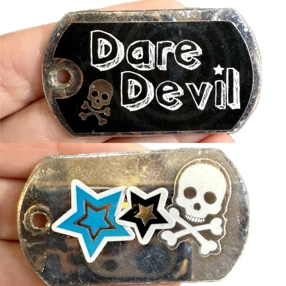 Kids Dare Devil Dog Tag Pendant - Black, Blue and Silver