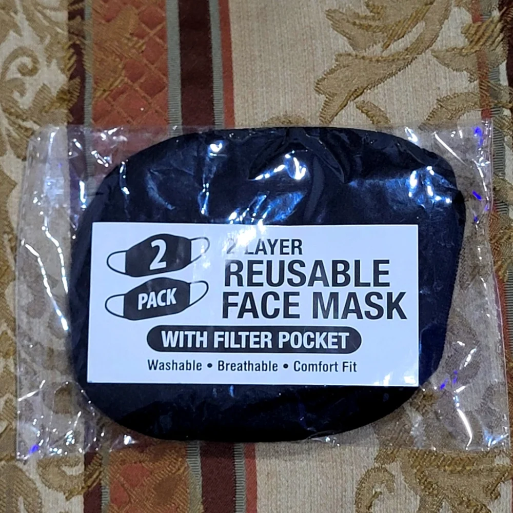 2 Layer Reusable Non-medical Face Mask w/ Filter Pocket (2 Pack) Black