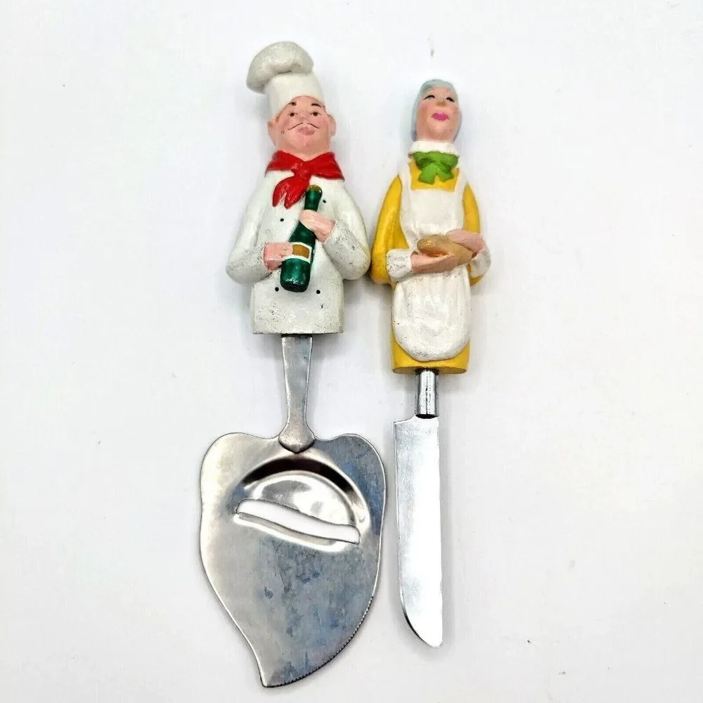 Vintage Cheese Board Utensil Set Chef and Baker Unique Rare Slicer and Knife 50s
