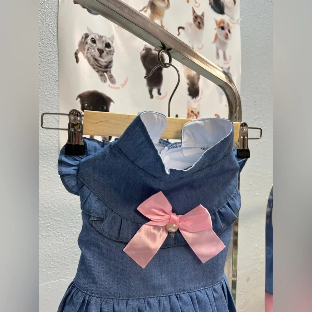 Navy and pink denim dress for dogs