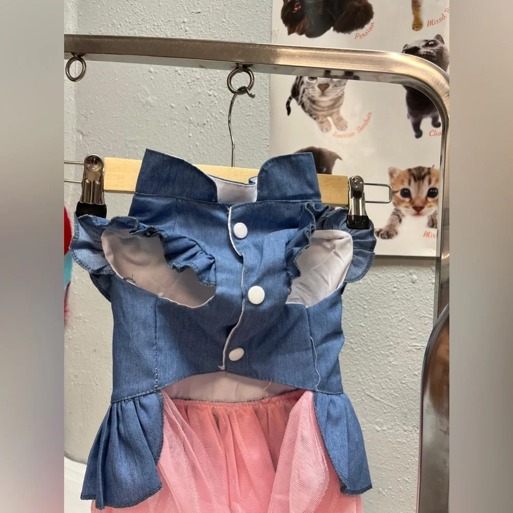 Navy and pink denim dress for dogs