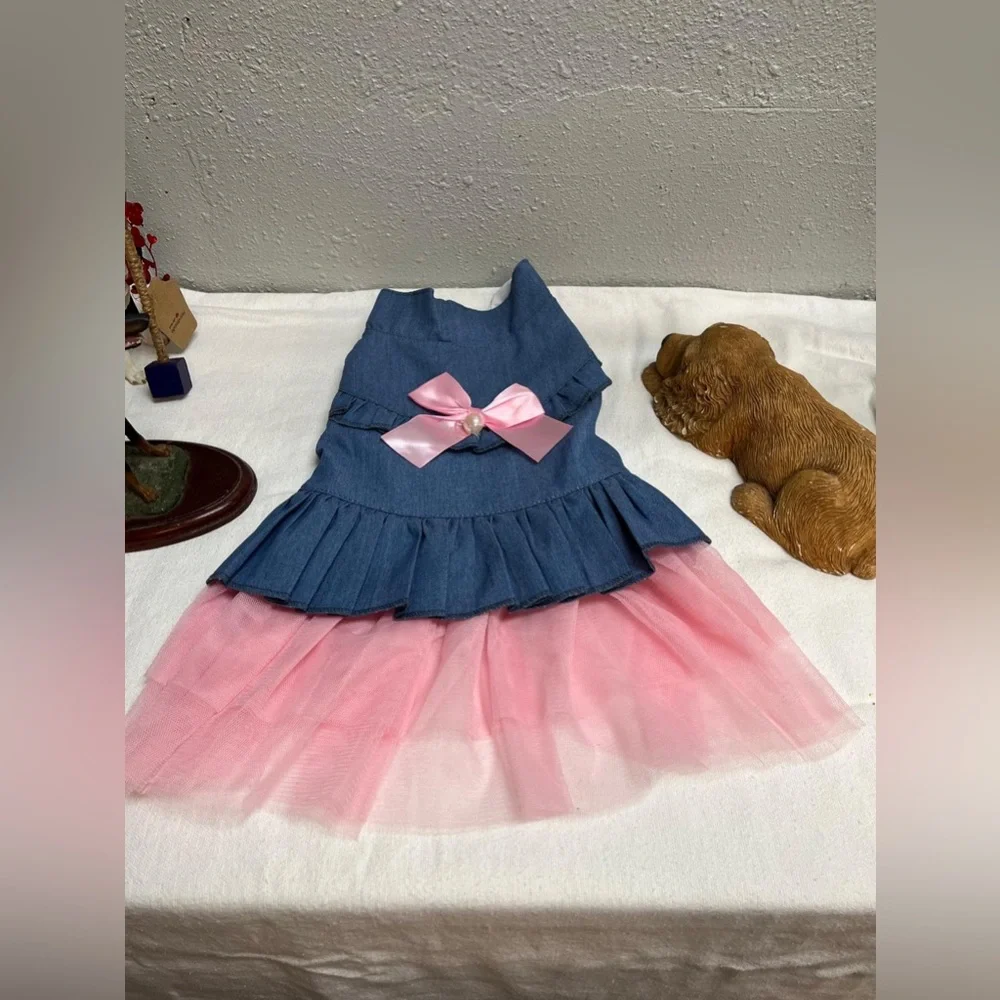 Navy and pink denim dress for dogs