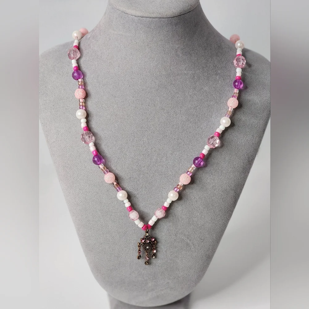 Pink Acrylic Beaded Girls Necklace