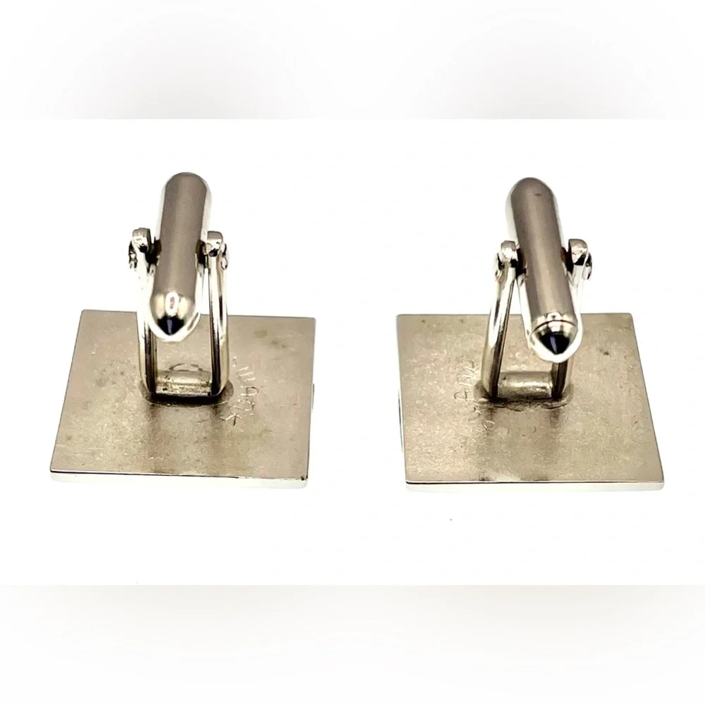 Vintage Signed Swank Silver Tone Cufflinks with Carved Wooden Design