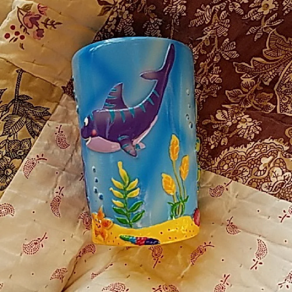 Colorful Ocean-Themed Ceramic Toothbrush Holder