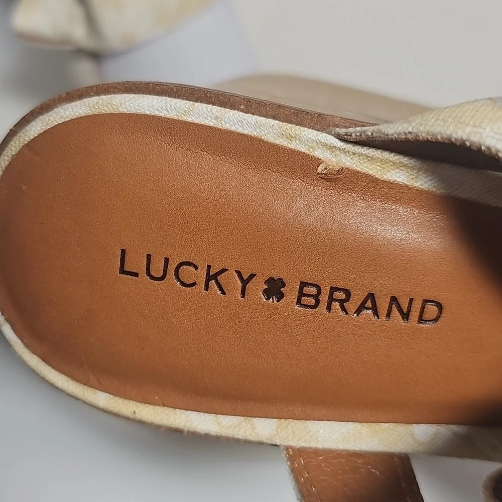 Lucky Brand Demmia Platform Wedge Sandals Daisy Floral Adjustable Yellow 7.5