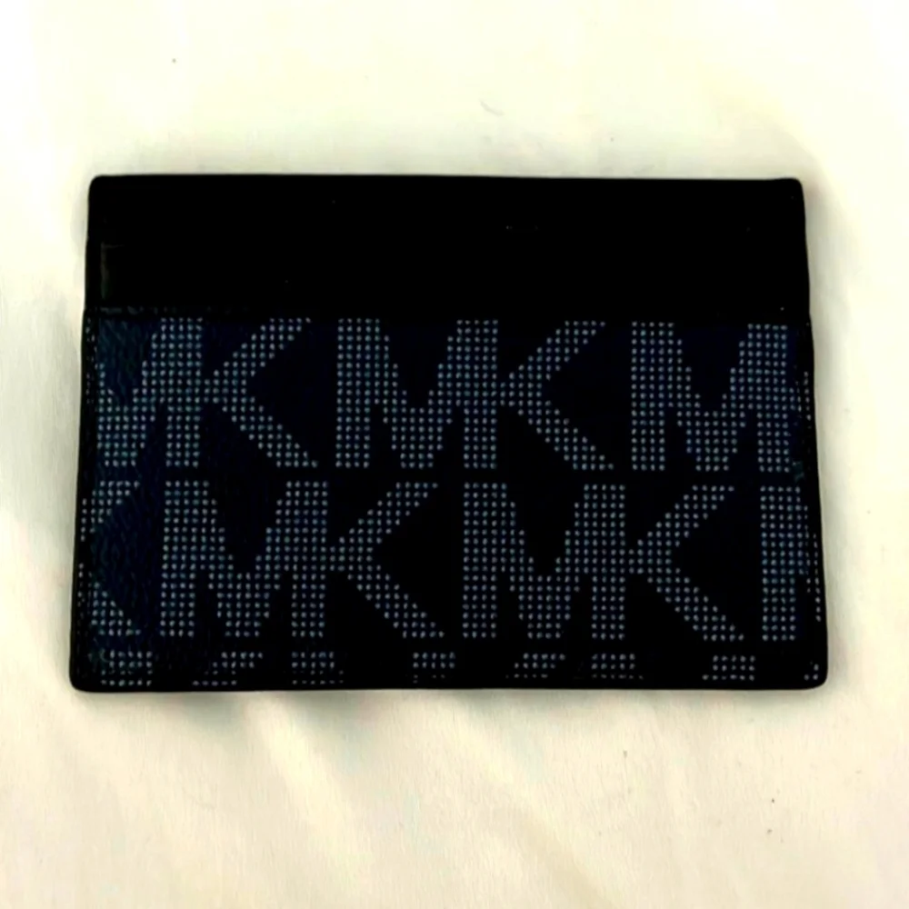 Michael Kors Jet Set Navy Blue and Black Monogrammed Card Case Unisex NWOT