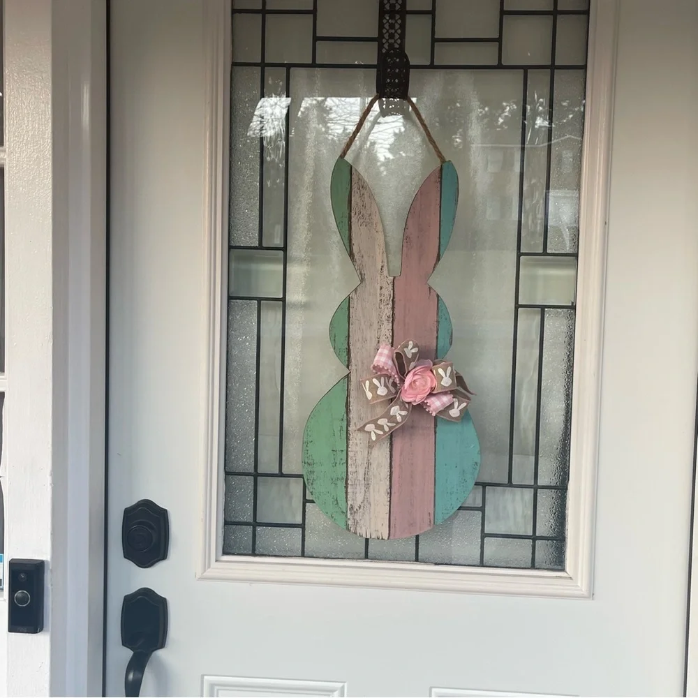 Easter Bunny Striped Wooden Door Hanger/Wreath