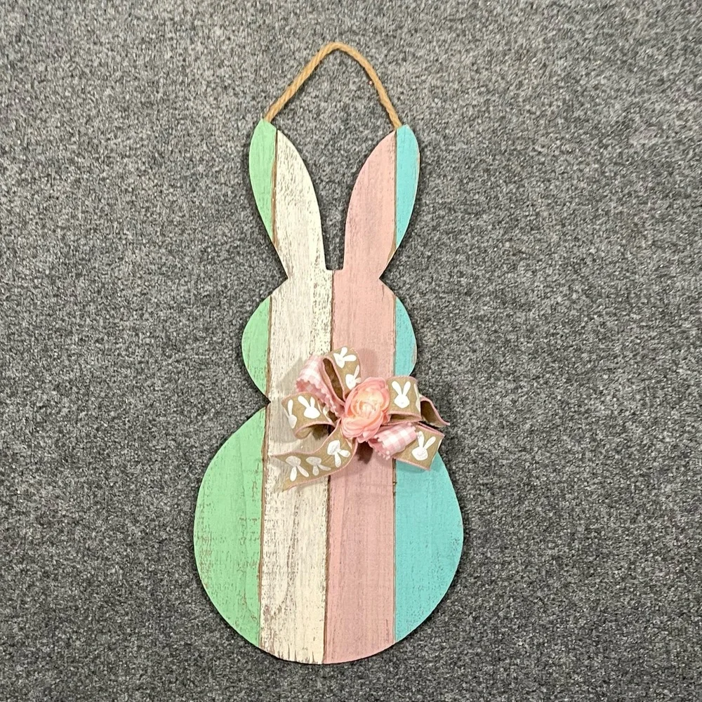 Easter Bunny Striped Wooden Door Hanger/Wreath