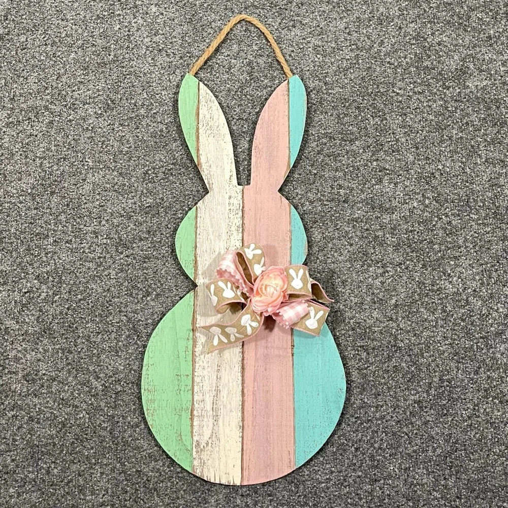 Easter Bunny Striped Wooden Door Hanger/Wreath