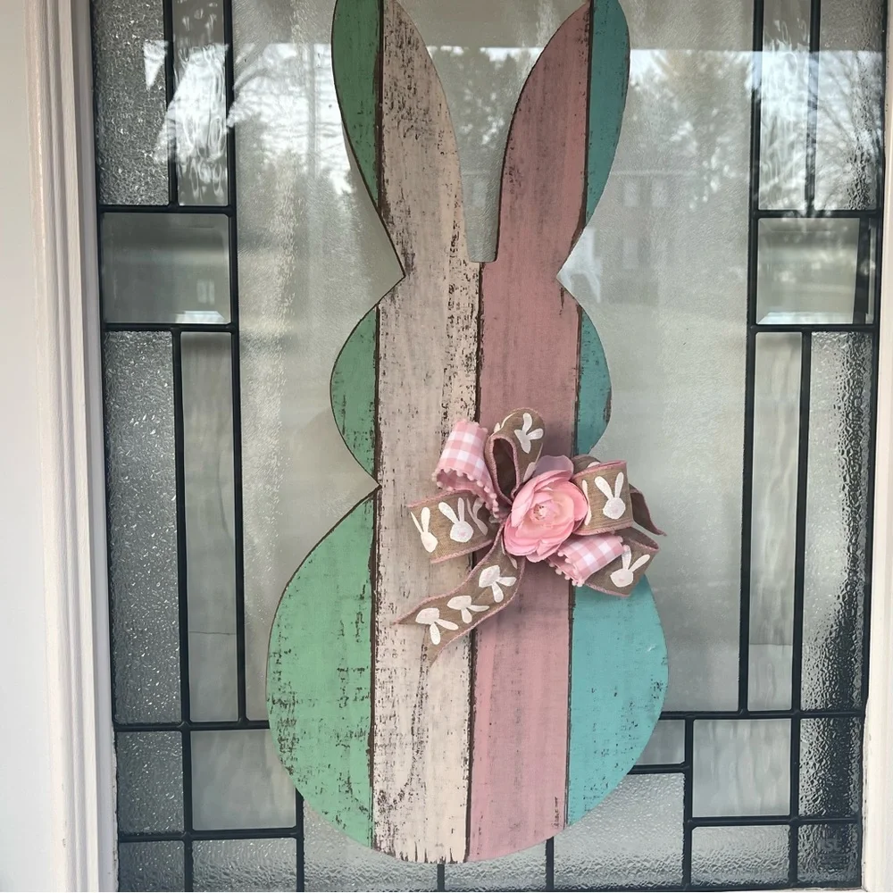 Easter Bunny Striped Wooden Door Hanger/Wreath