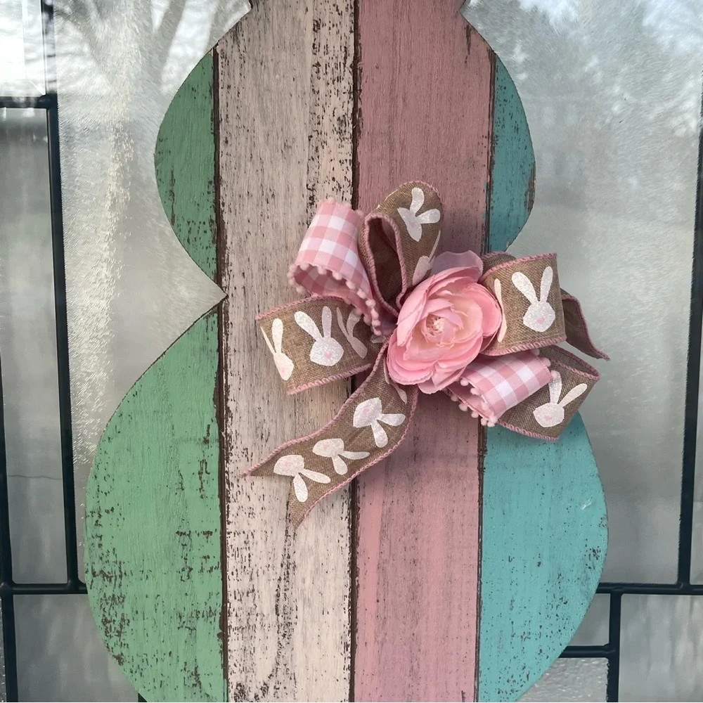 Easter Bunny Striped Wooden Door Hanger/Wreath
