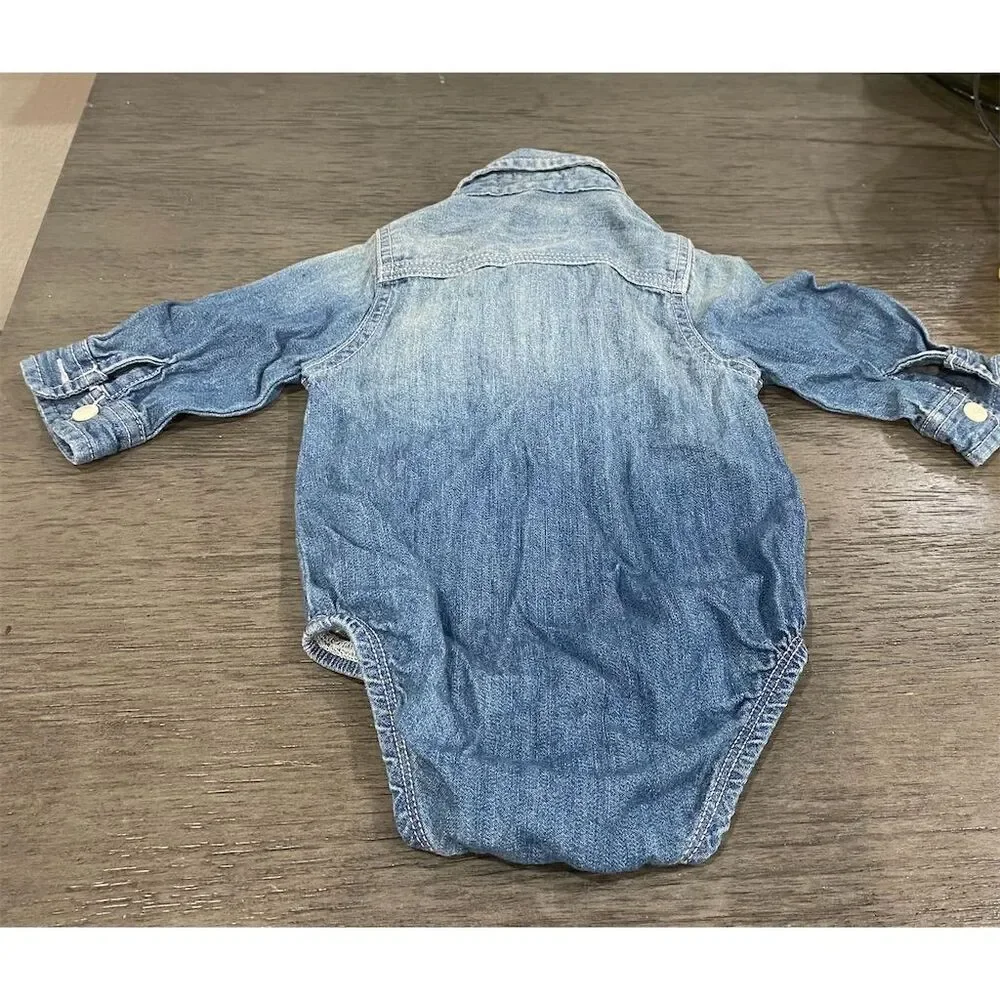 OshKosh B'gosh Baby Boy Denim Long Sleeve Onesie 6m Blue