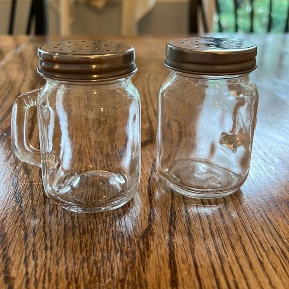 MASON JAR WITH HANDLES SALT AND PEPPER SHAKERS