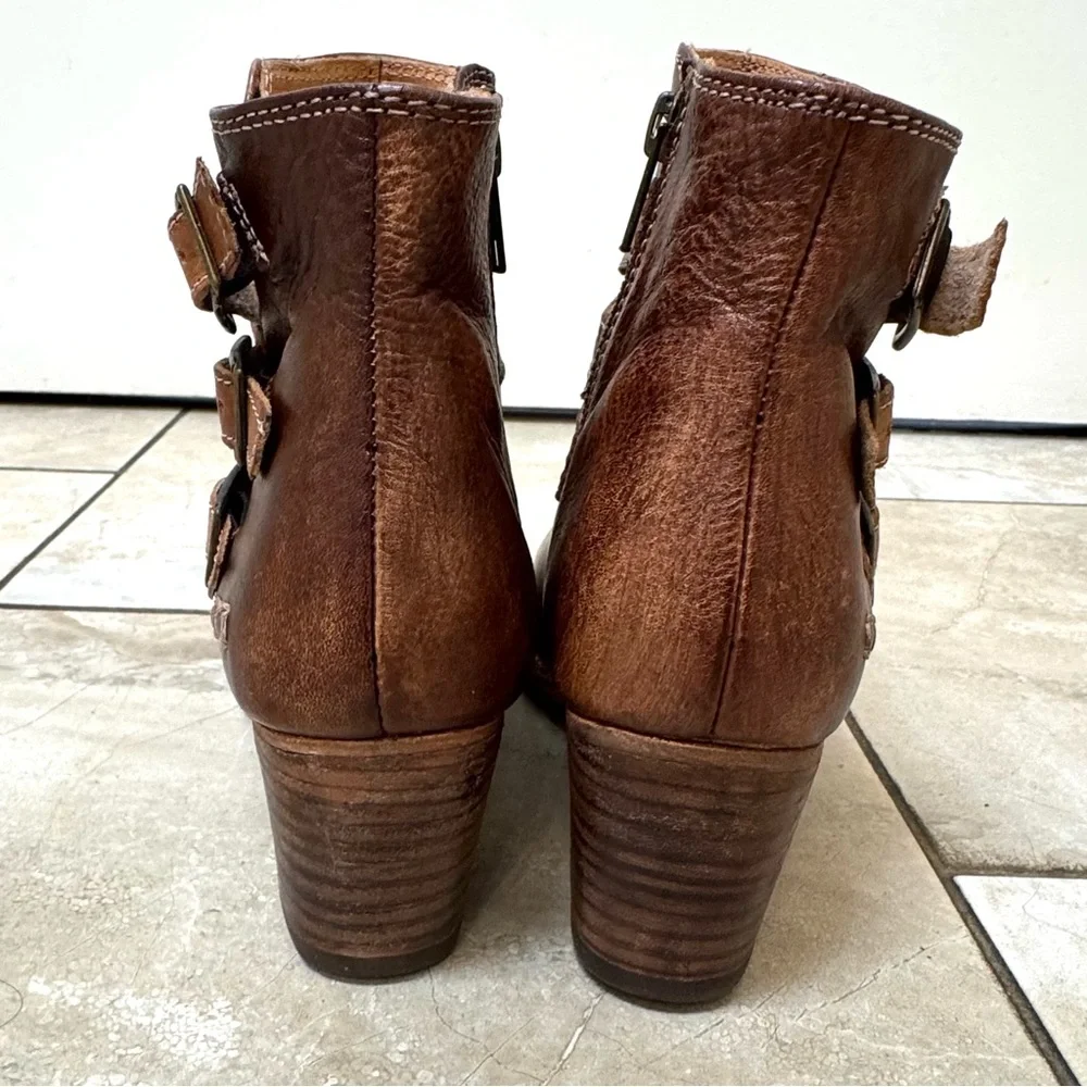 Bed Stu Begin Boots Women Cognac Dip Dye Leather Buckle Cobbler Ankle Boho Sz