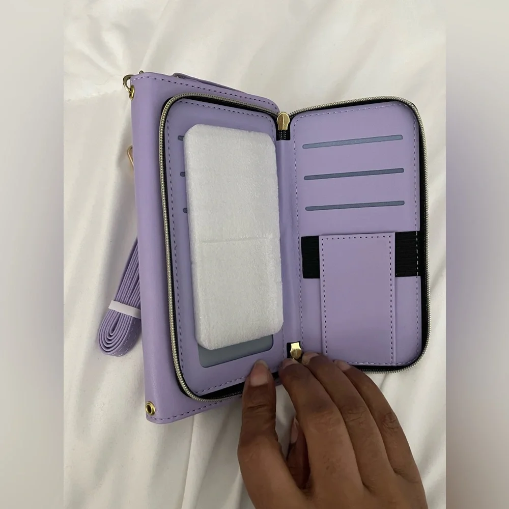 NWOT iPhone 12 Pro Max Purple Quilted Wallet with Strap