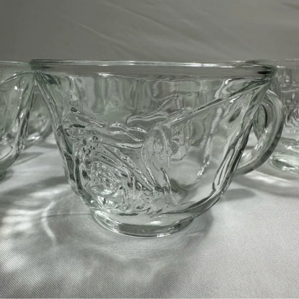 Punch Cups Vintage Clear Pressed Glass Rose Design Set of 8