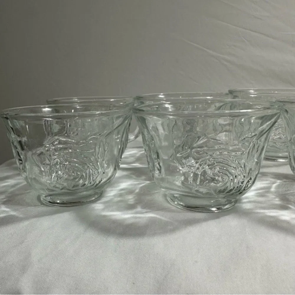 Punch Cups Vintage Clear Pressed Glass Rose Design Set of 8
