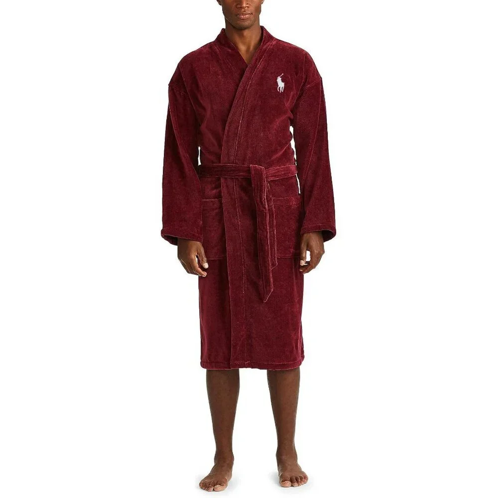 Polo Ralph Lauren Men's Terry Velour Robe Size S/M Classic Wine Big Pony Logo