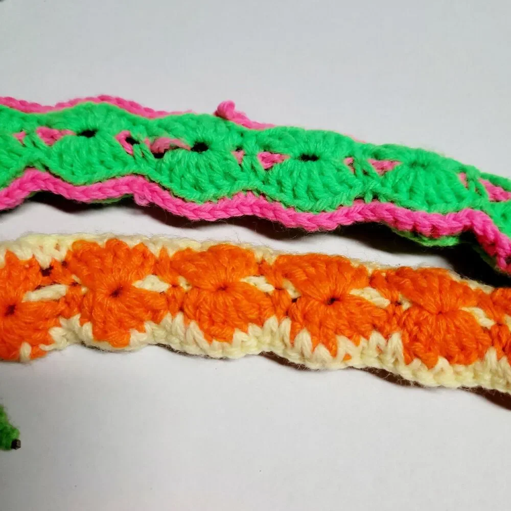 Lot Of 5 Vtg Handmade Crochet Wood Hangers Granny Core Multicolored 17”
