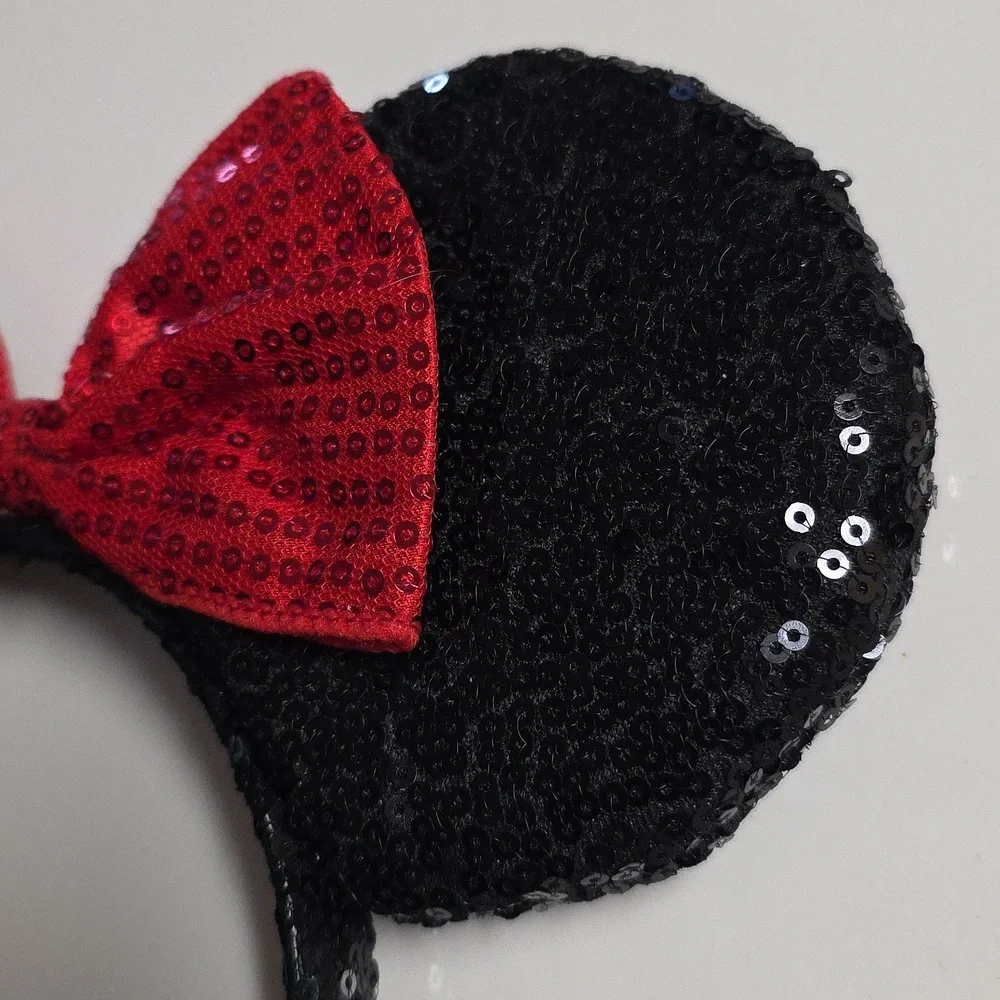 Sequin Headband Girls Red Black Mouse Ears