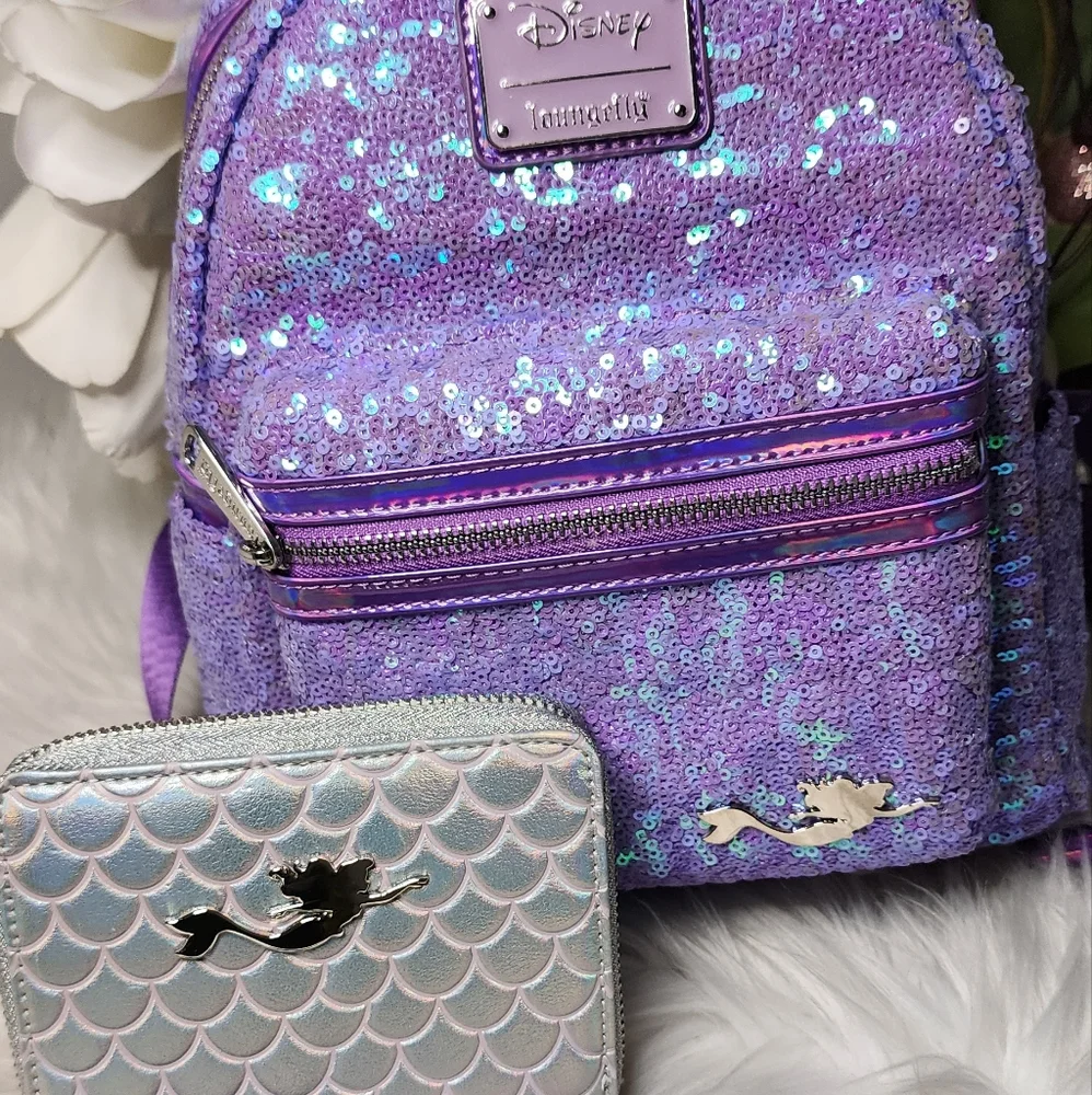 Set of 2 Ariel sequin Loungefly backpack&wallet