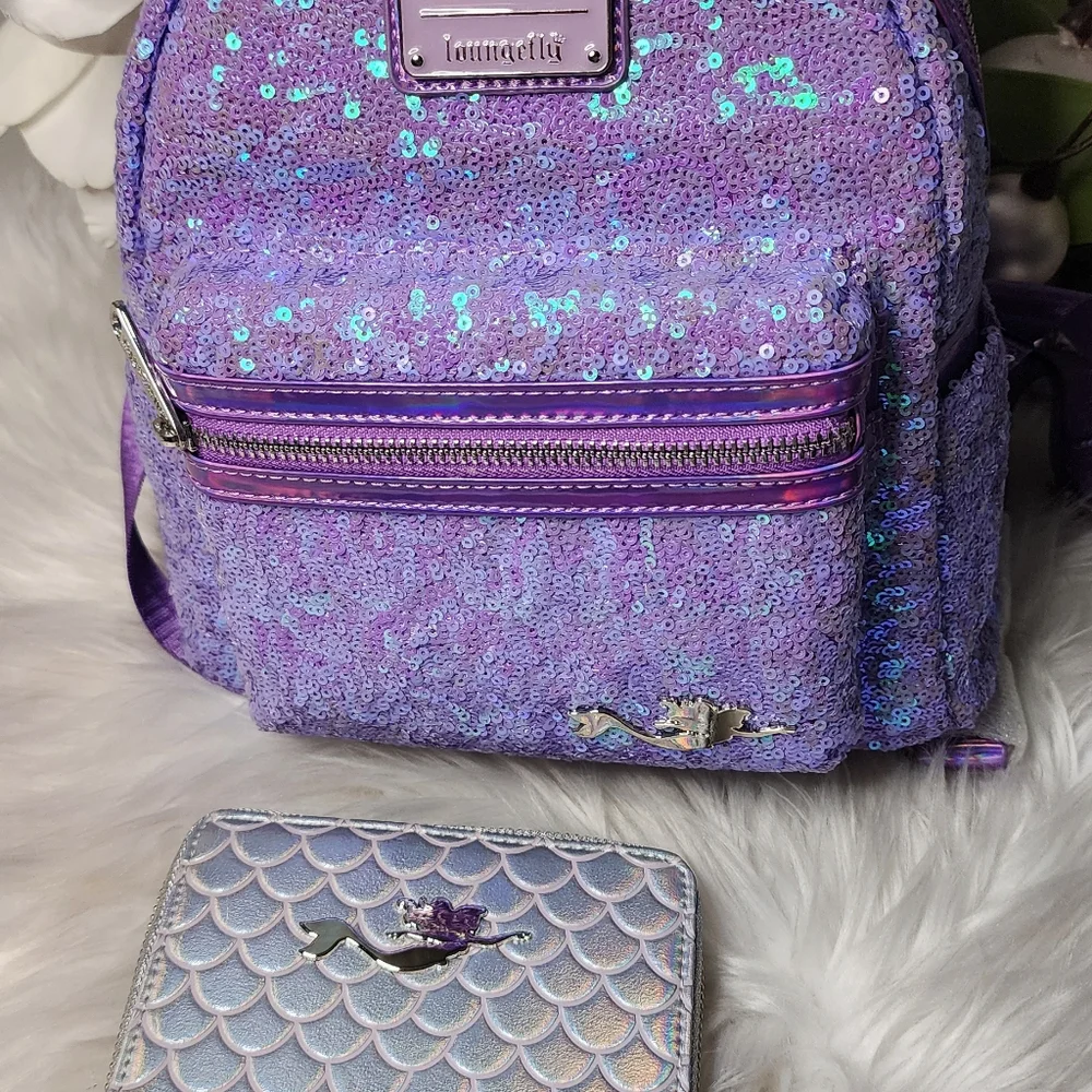 Set of 2 Ariel sequin Loungefly backpack&wallet