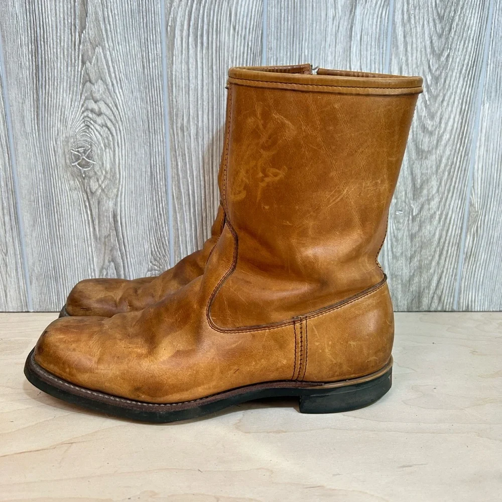 Vintage Sheboygan Burnt Orange Leather Side Zip Fleece Lined Utility Boots 9.5