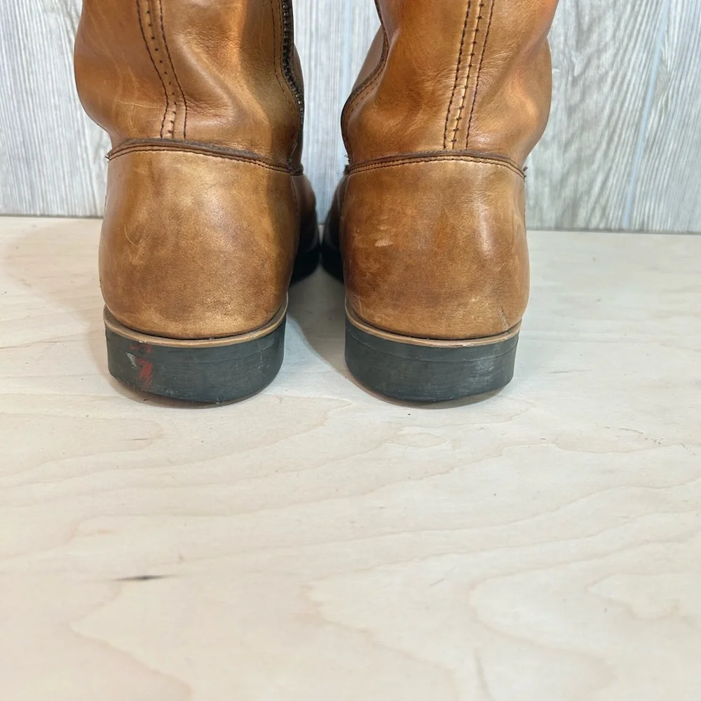 Vintage Sheboygan Burnt Orange Leather Side Zip Fleece Lined Utility Boots 9.5