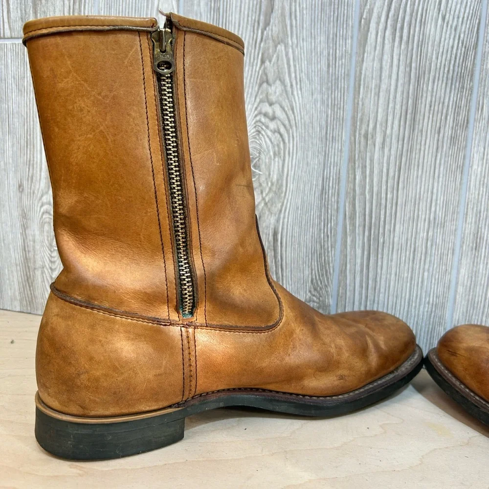 Vintage Sheboygan Burnt Orange Leather Side Zip Fleece Lined Utility Boots 9.5