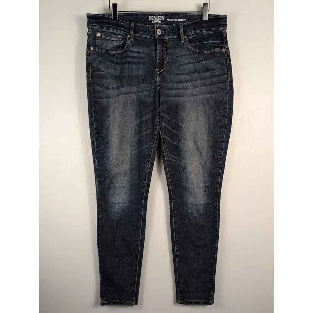 Levi's Denizen Womens Modern Skinny Jeans Blue Dark Wash Mid Rise Denim Size 34W