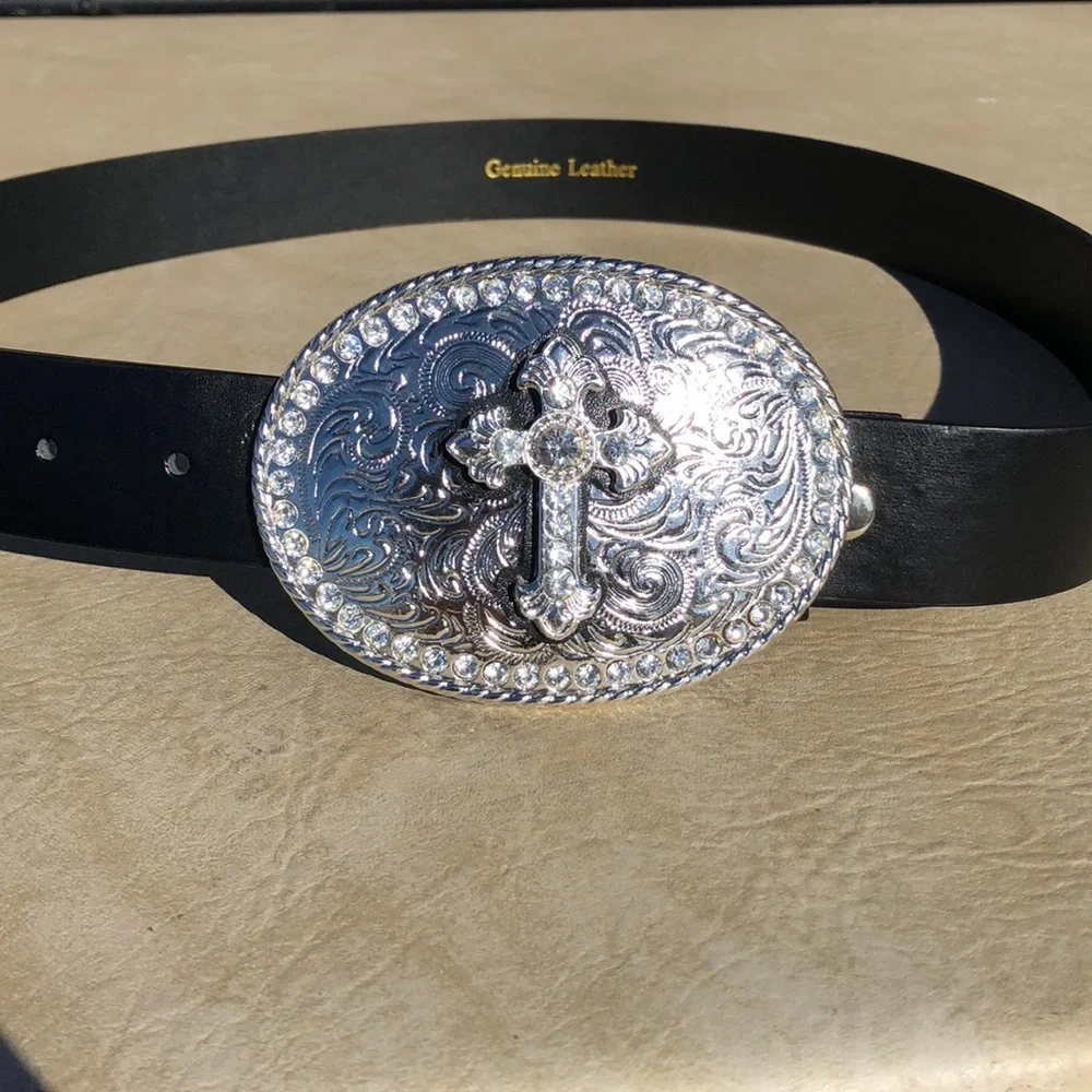 Genuine Leather Black Cross Belt