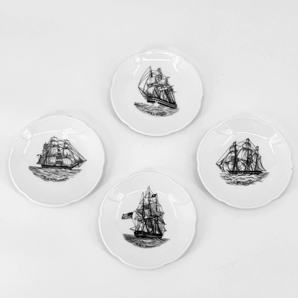 VTG Spode Set-off-4 English Bone China Ship 4” Plates