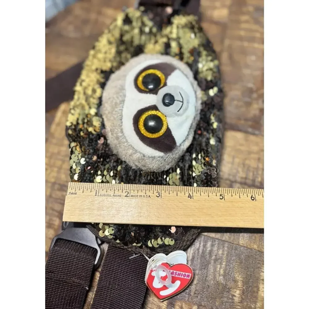 TY Fashion Beanie Baby Sloth Sequin Fanny Pack Belt Bag New With Original Tags