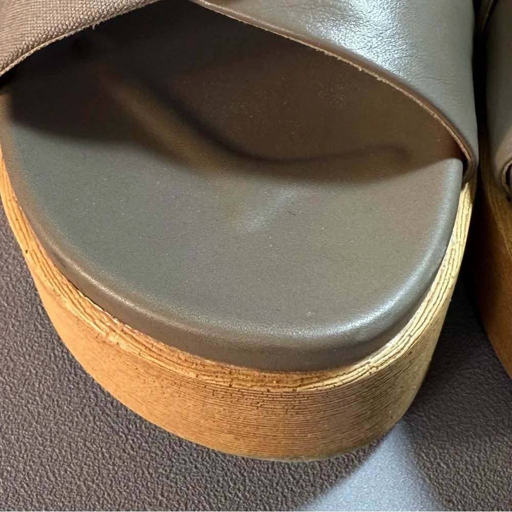 Lucky Brand Dikona Beige Woven Leather and Elastic Strap Platform Sandals