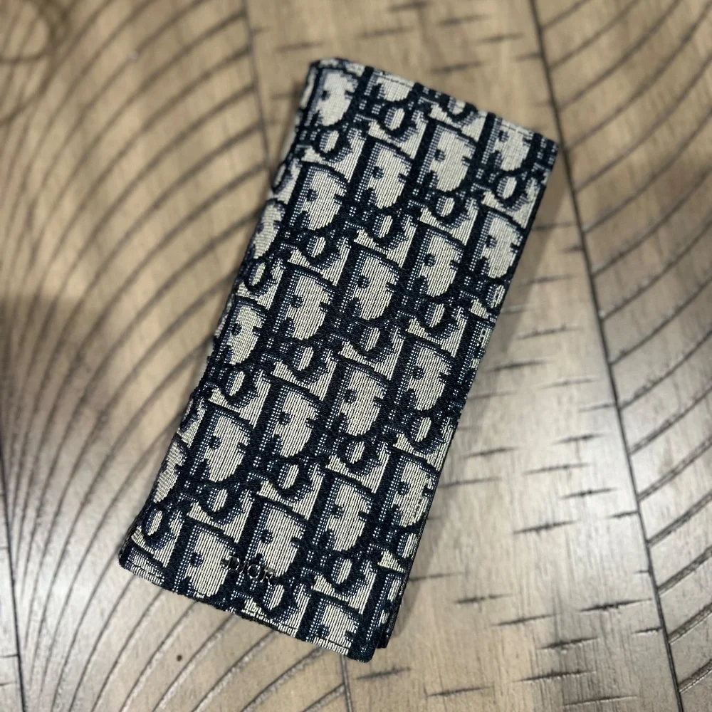 Dior Vertical Long Wallet Beige and Black Oblique Jacquard