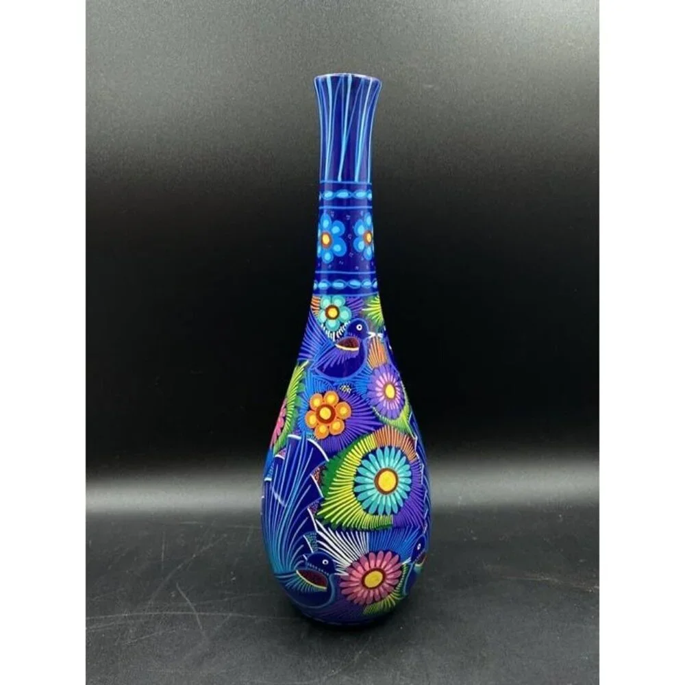 Talavera Bright Colors Birds by Rufina Trujillo Tall Vase 12.25” Tall