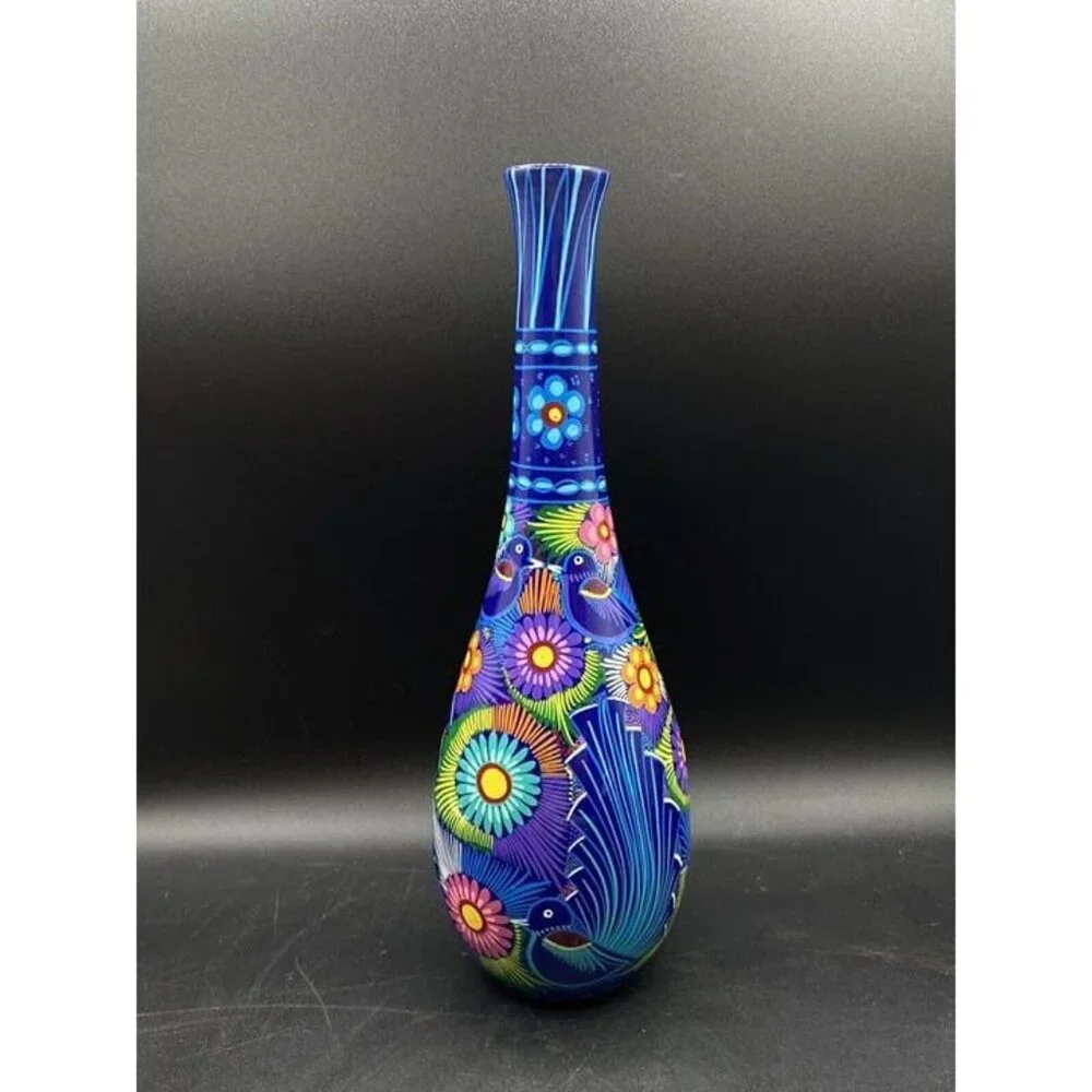 Talavera Bright Colors Birds by Rufina Trujillo Tall Vase 12.25” Tall
