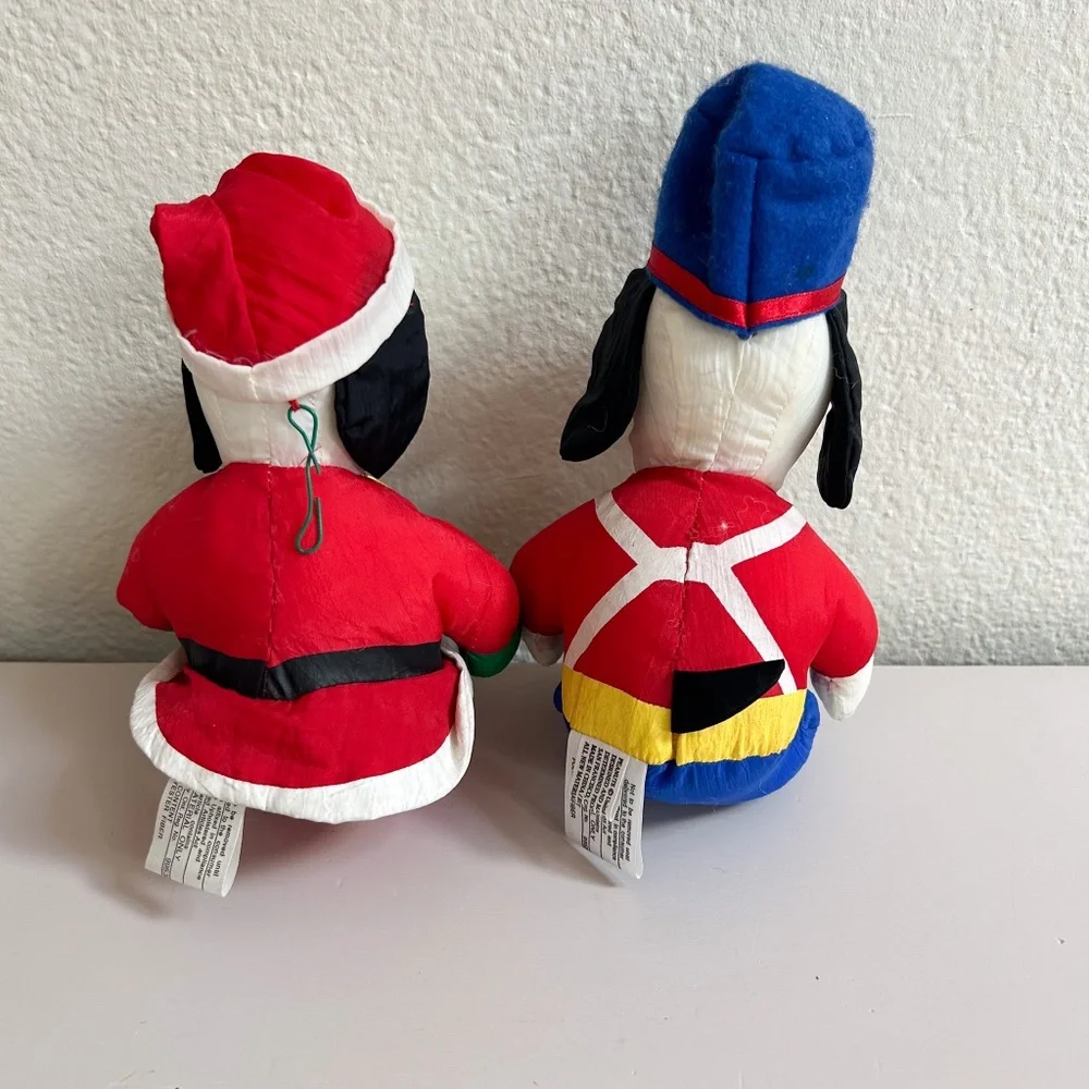 Vintage Snoopy Peanuts Christmas Tree Ornaments Plush set of two, Santa, Soldier