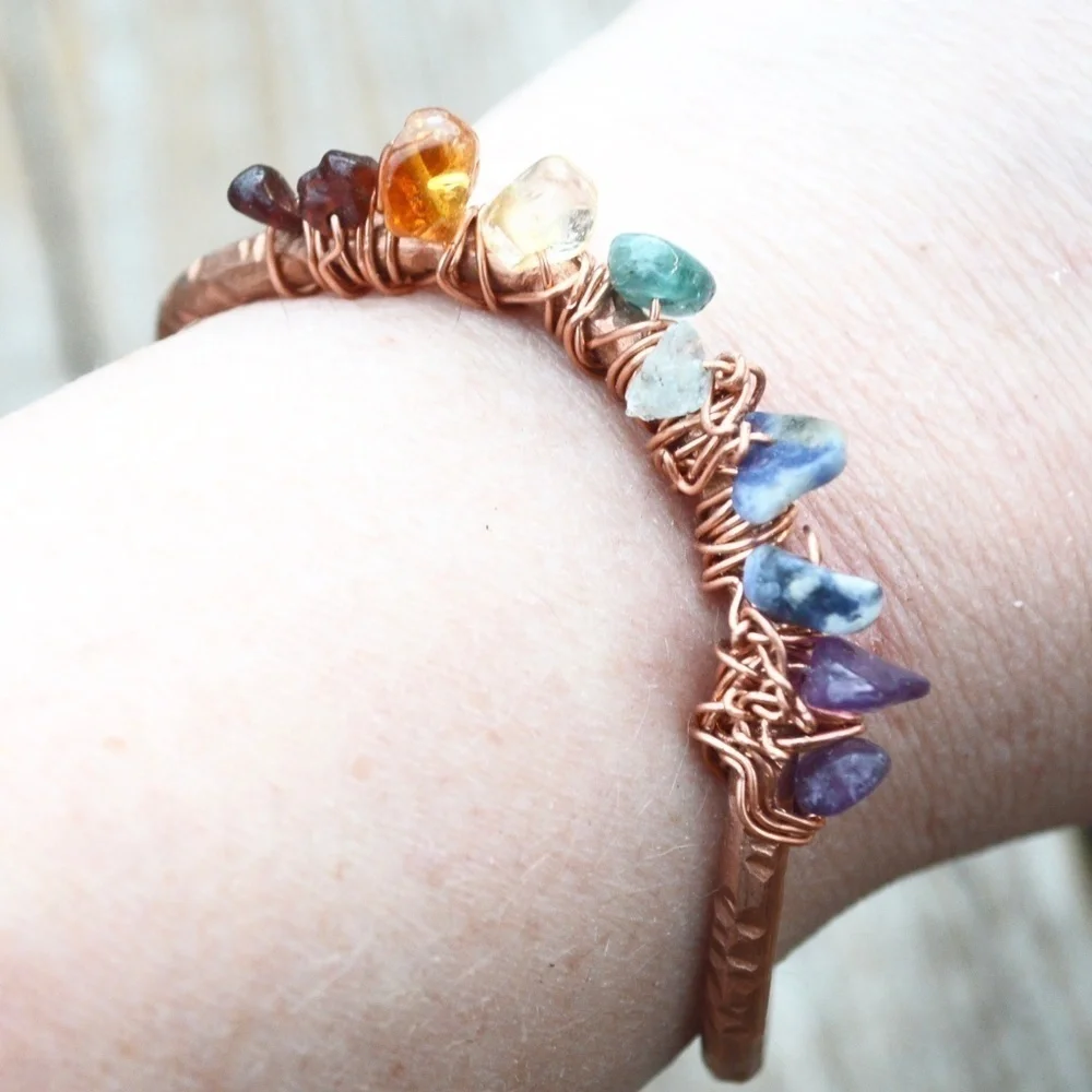 Chakra Bracelet Natural Copper Wire Wrapped Reiki